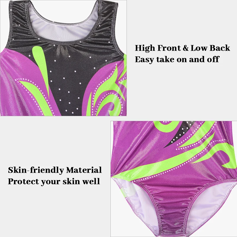 ملابس الجمباز بدون أكمام للفتيات من قطعة واحدة مطبوعة بالزهور اللامعة مع شورت هيربان