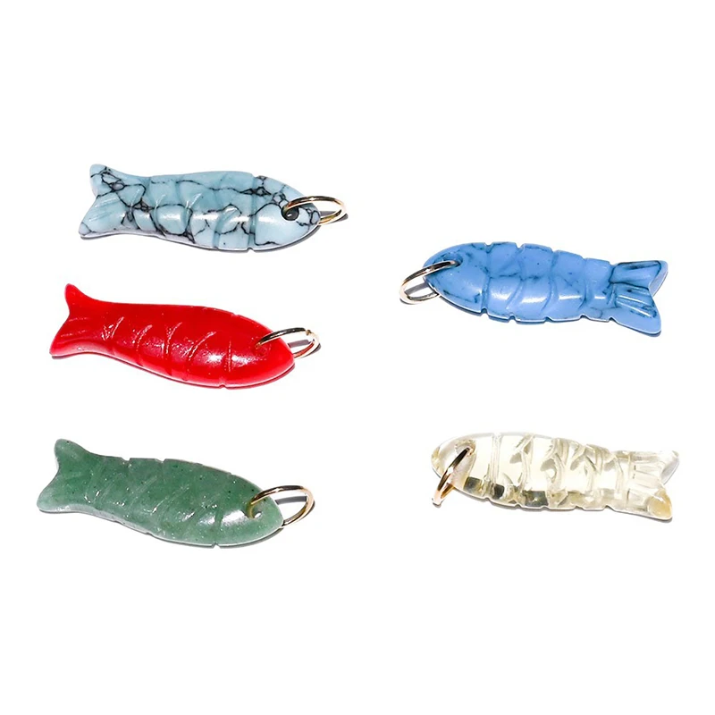 

8 шт. двусторонняя маленькая рыбка с резной натуральным кристаллом полупредварительно подвески-подвески для ювелирных изделий DIY ожерелье браслет аксессуары