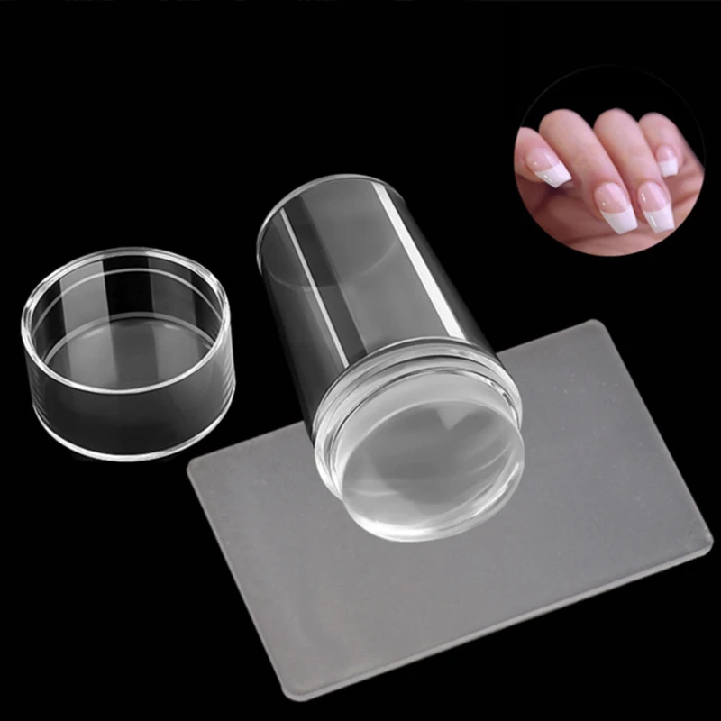 1set Transparent Nail Art Silicone Stamping Stamper Scraper Image Plate Manicure Print Tool Diy With Cap Seal Printing Nail Tool