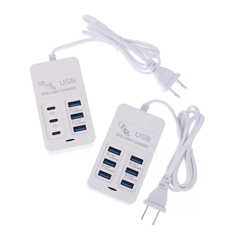 1 قطعة الولايات المتحدة التوصيل 6 منافذ شاحن USB متعدد المنافذ 35 واط PD نوع-C الهاتف المحمول شحن سريع شواحن الحائط TypeC USB مهايئ توزيع #4