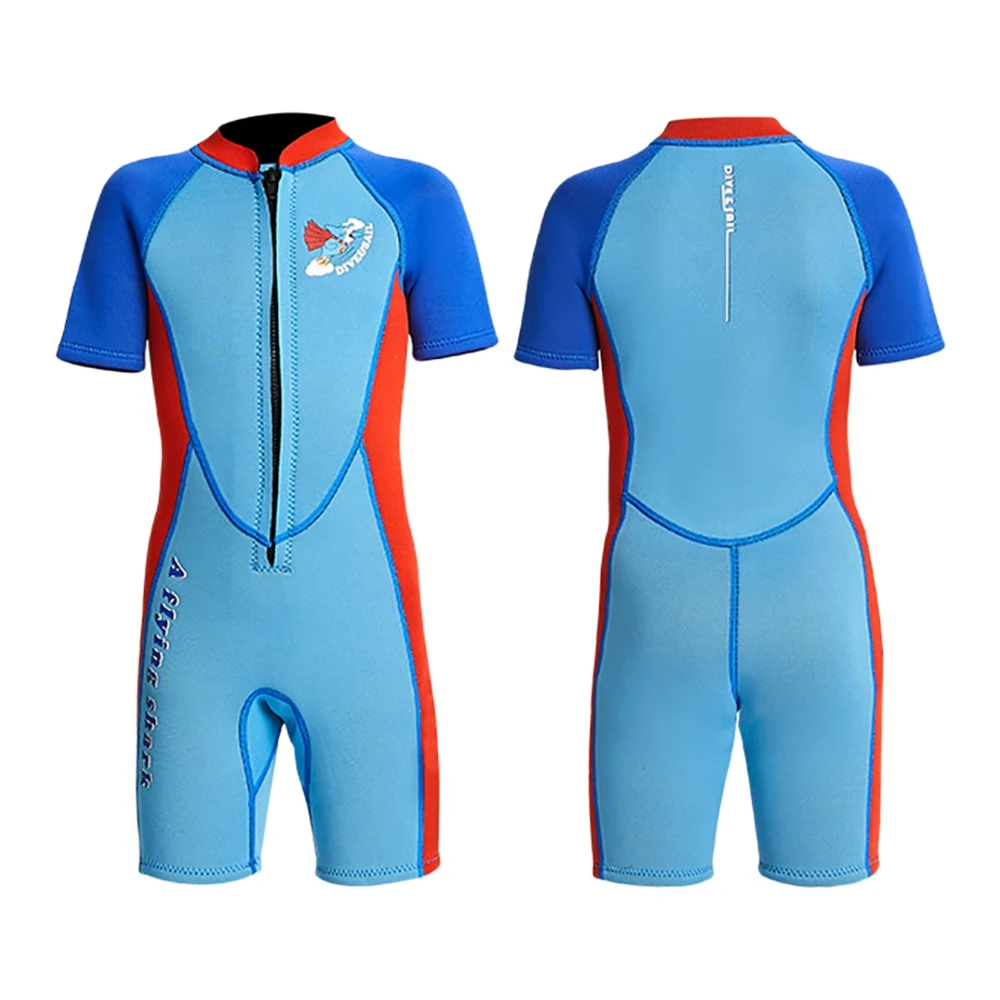 DIVE&SAIL 2.5mm Kids Cropped Wetsuit Boys Thermal Neoprene Swimsuit for Scuba Diving Swimming Surfing Front Zipper XL