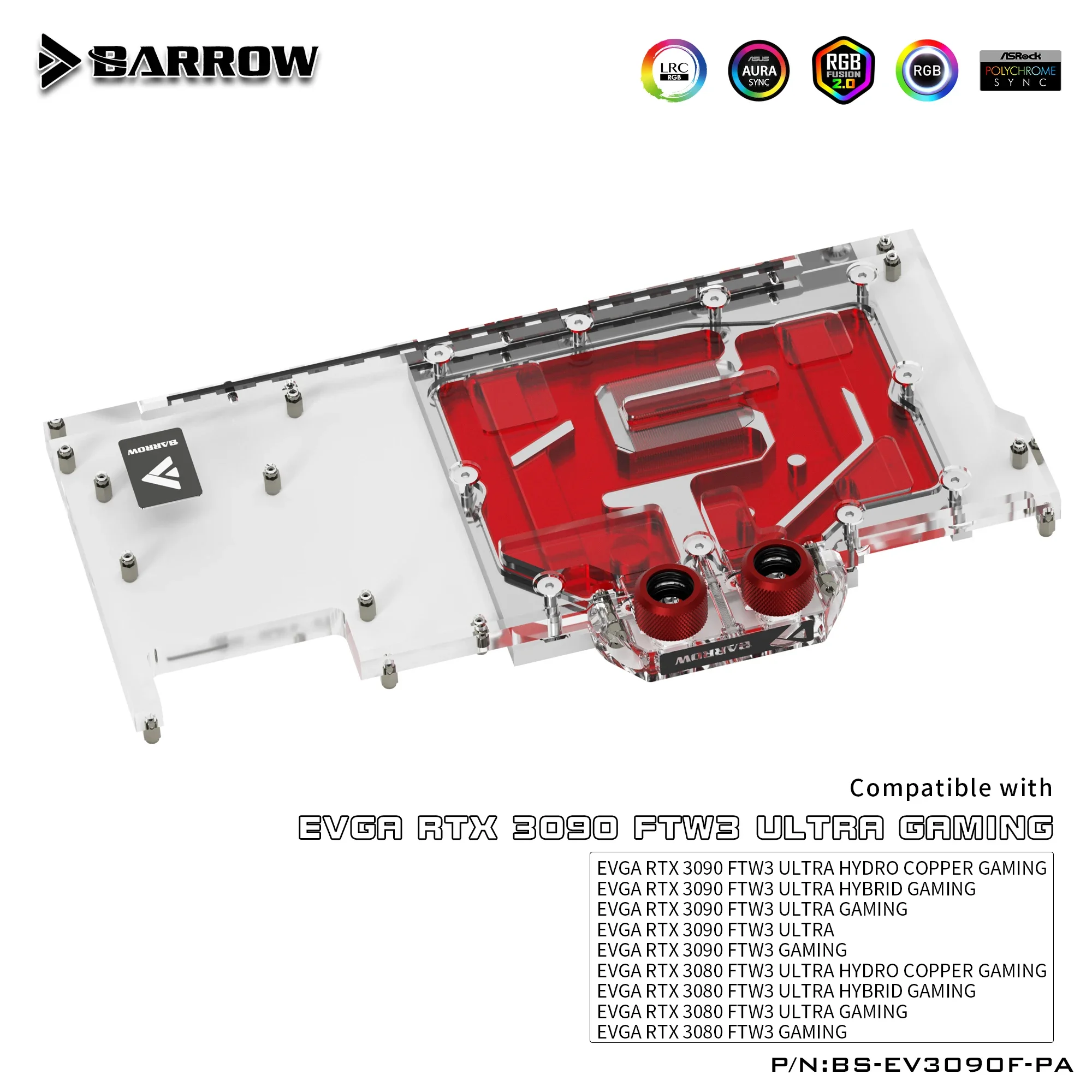 Imagem -03 - Barrow Evga 3090 Ftw3 Placa Gráfica Gpu Bloco de Resfriamento Água para Evga Rtx3090 3080 Ftw3 Ultra 5v Argb 3pin Aura Sync