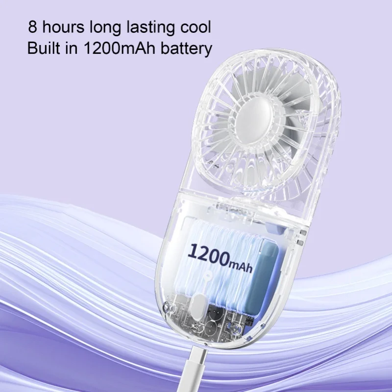 مروحة محمولة قابلة للطي 5 سرعات رياح منخفضة الضوضاء متعددة الوظائف مروحة محمولة للسفر والتخييم في الهواء الطلق وردي/أبيض #4