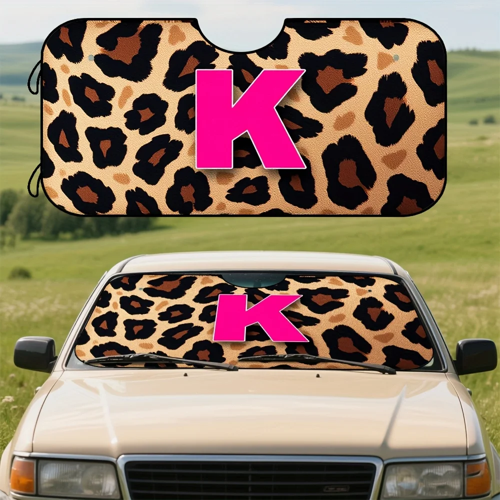 

1pc Leopard Print Car Sunshade Visor With "K" Design - Heat Resistant Polyester Fiber, Easy Installation For Front Glass, Univer