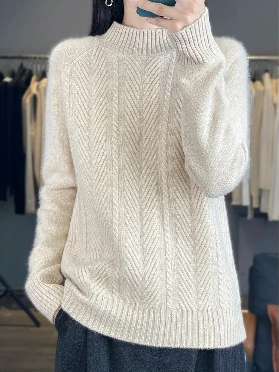 

Autumn Winter Thiened f High Collar Women's Camere Sweater Pure Color Base Layer Knitwear Casual Comfortable Loose Fit