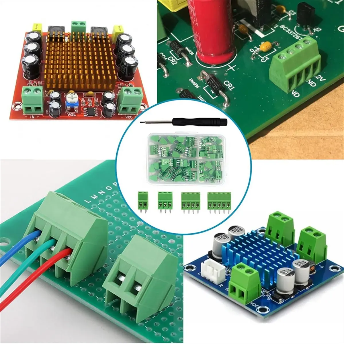 52PCS 2.54mm 0.1Inch Pitch PCB Mount Screw Terminal Block Connector, 2P 3P 4P 5P Terminals 150V 6A for 26-18AWG Cable