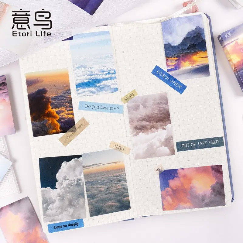 30 Pcs Sky Cloud Sea Sticker Boxed Scenery Stickers For Scrapbook And Journal Decoration