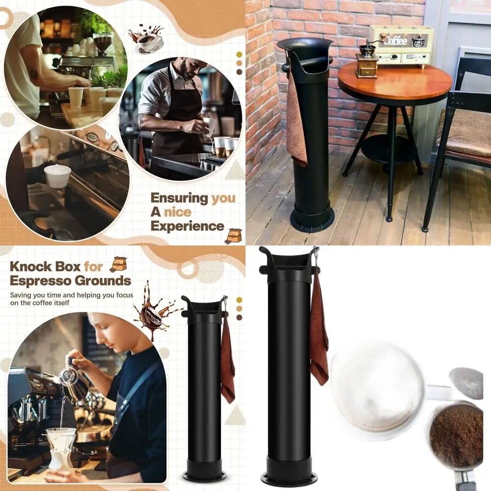 

Large 17L Commercial Knock Box with 25 Bags & Towel for Espresso Grounds Collection in Black