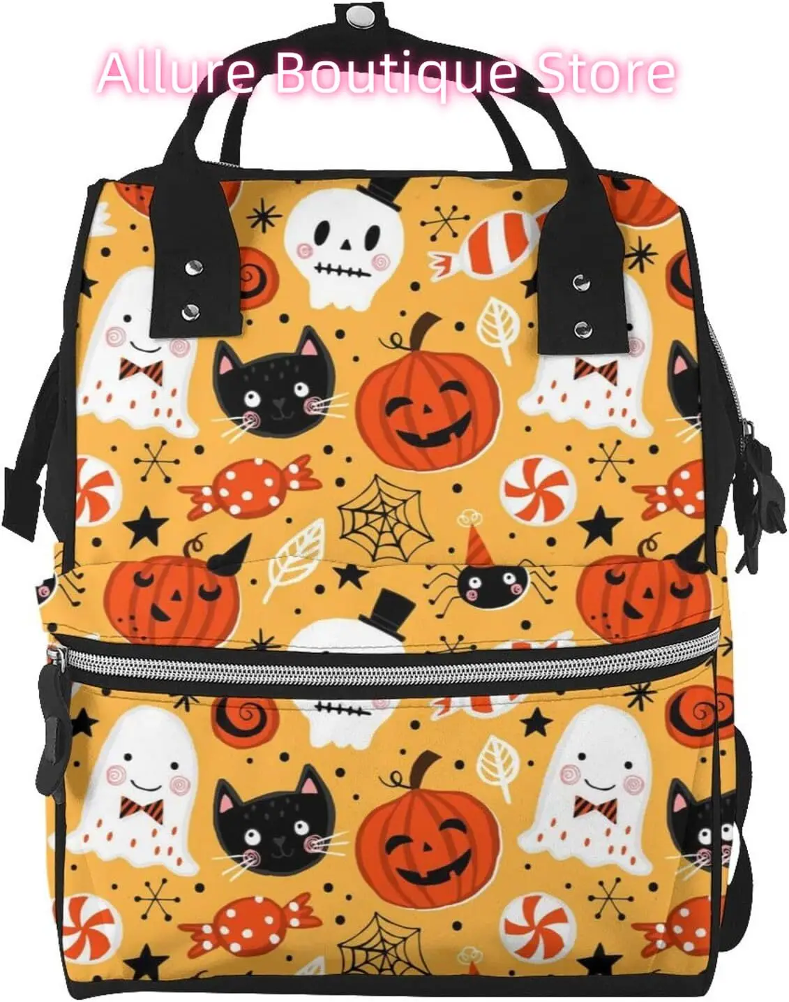 

Halloween Pumpkin Print Diaper Bag Backpack for Women Large Capacity Nappy Bag Multifunction Waterproof Mummy Backpacks for Mom