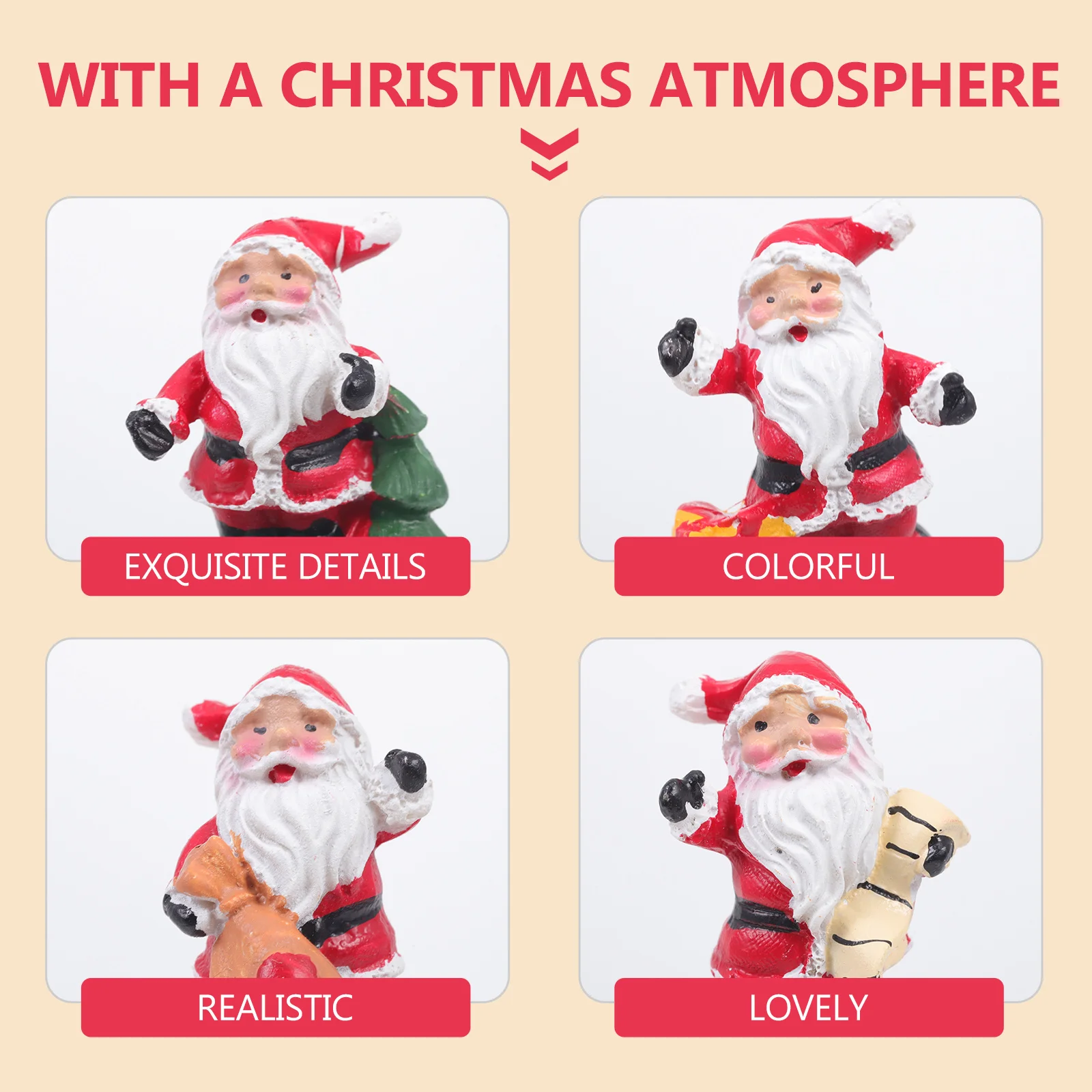 

4Pcs Resin Ornaments Adorable Santa Decor Christmas Decoration Garden Yard Party Accessory Santa Christmas Decoration