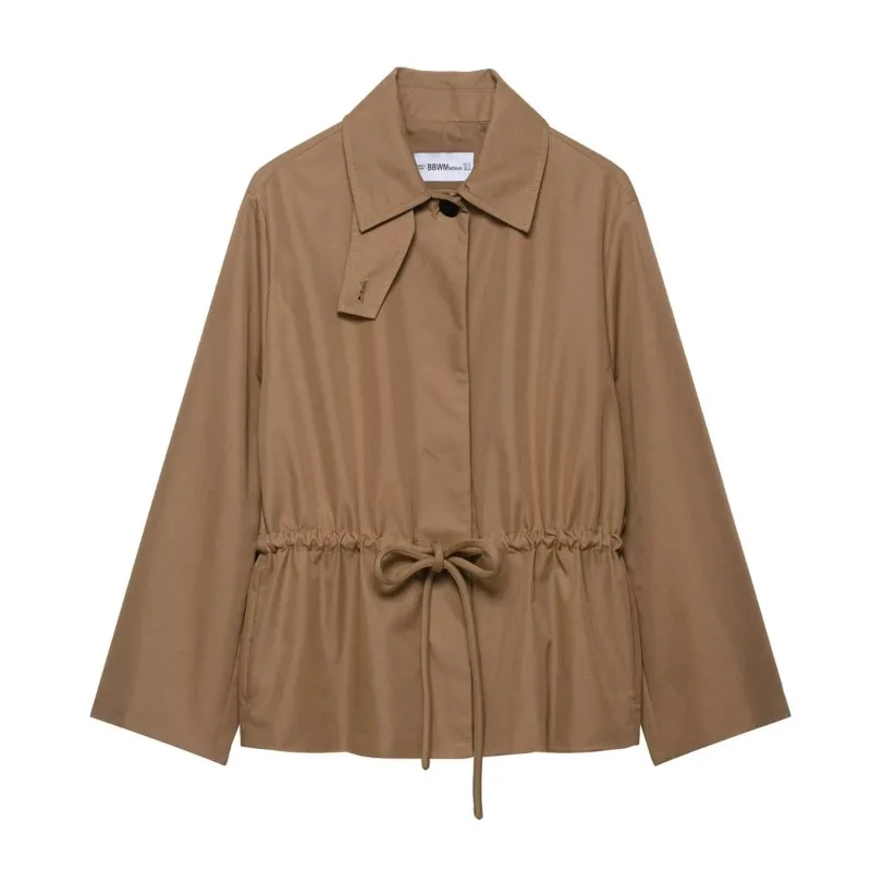 

Женская куртка HipSeam с воротником-стойкой на шнурке, осенние пальто с карманами и пуговицами, женская шикарная верхняя одежда, женские топы