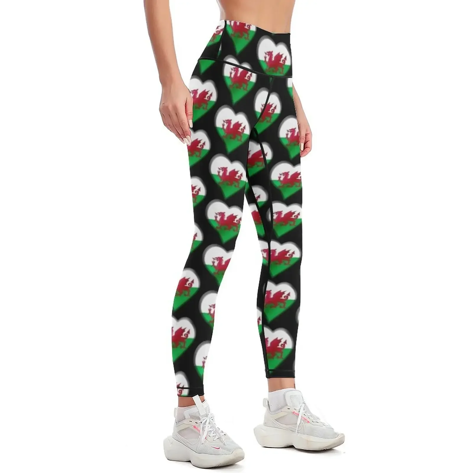 Welsh Flag - Wales - Heart Leggings push up tights for flared trousers gym sportswear woman Womens Leggings