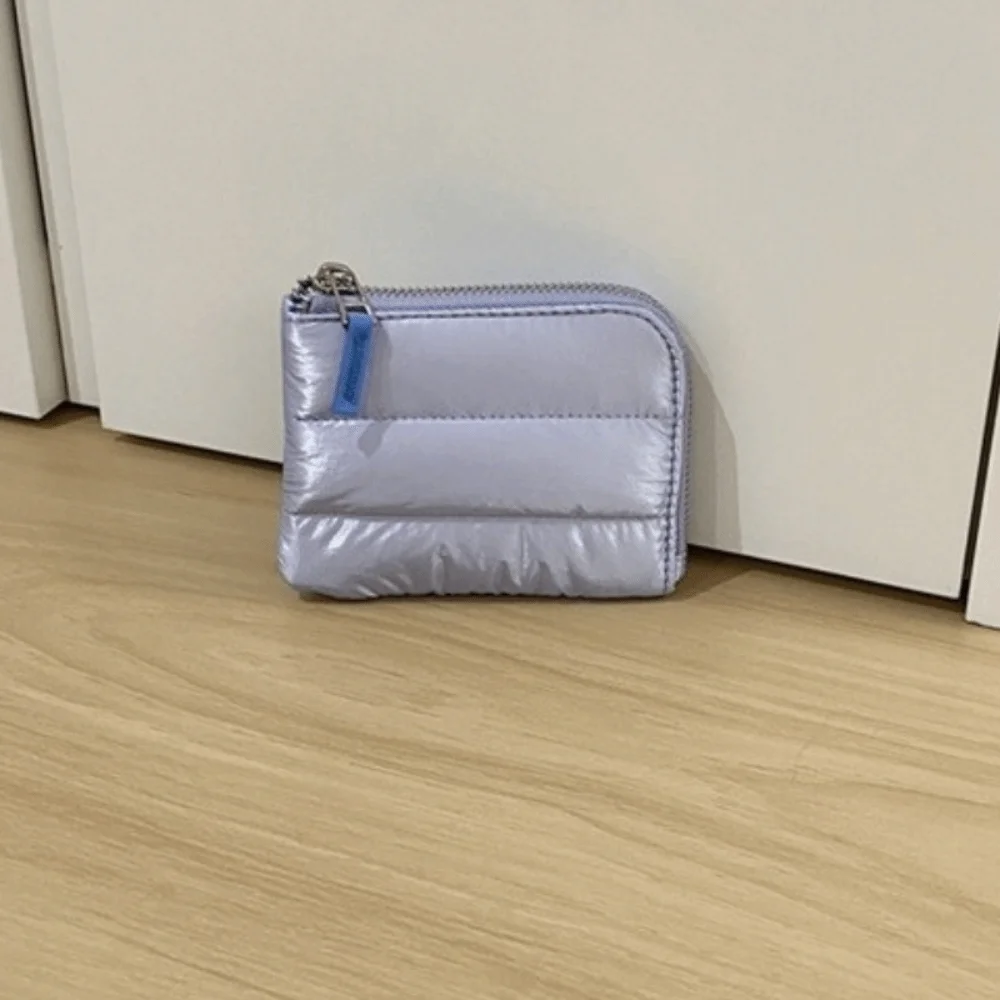 New Solid Color Quilted Coin Purse Square Nylon Padded Wallet Portable Ultralight Mini Card Holder