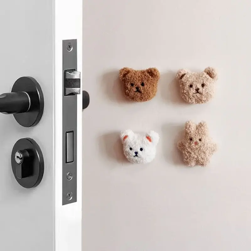 Household Plush Cute Bear Door Handle Gloves Silent Anti-collision Pad Buffer Wall Door Sticker Protection Mat Home Accessories