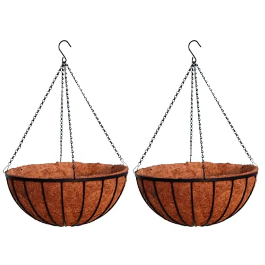 

20 Georgian Rigid Iron Hanging Basket with Coco Moss Liner - Set of 2 C940-2 Outdoor Garden Decor Rust-Resistant Metal Natural