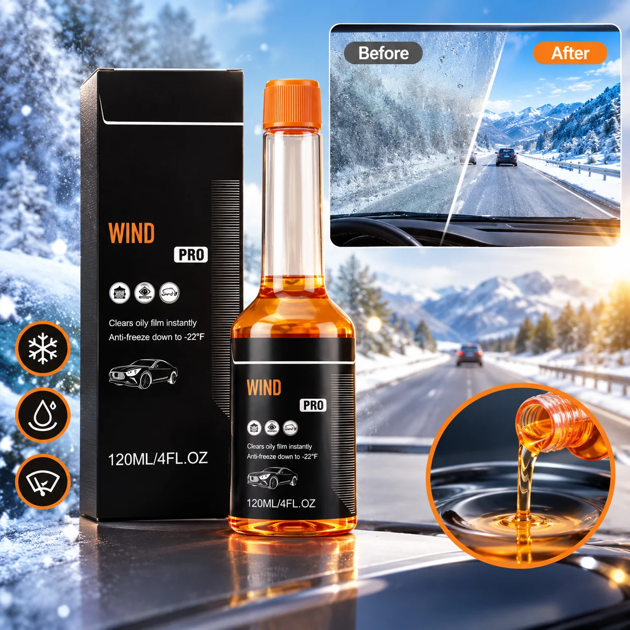 Car Windshield Glass Oil Film Remover 120ml Auto Window Deep Cleaning Polish Degreaser, Anti-Fog Dirt Water Spot Removal