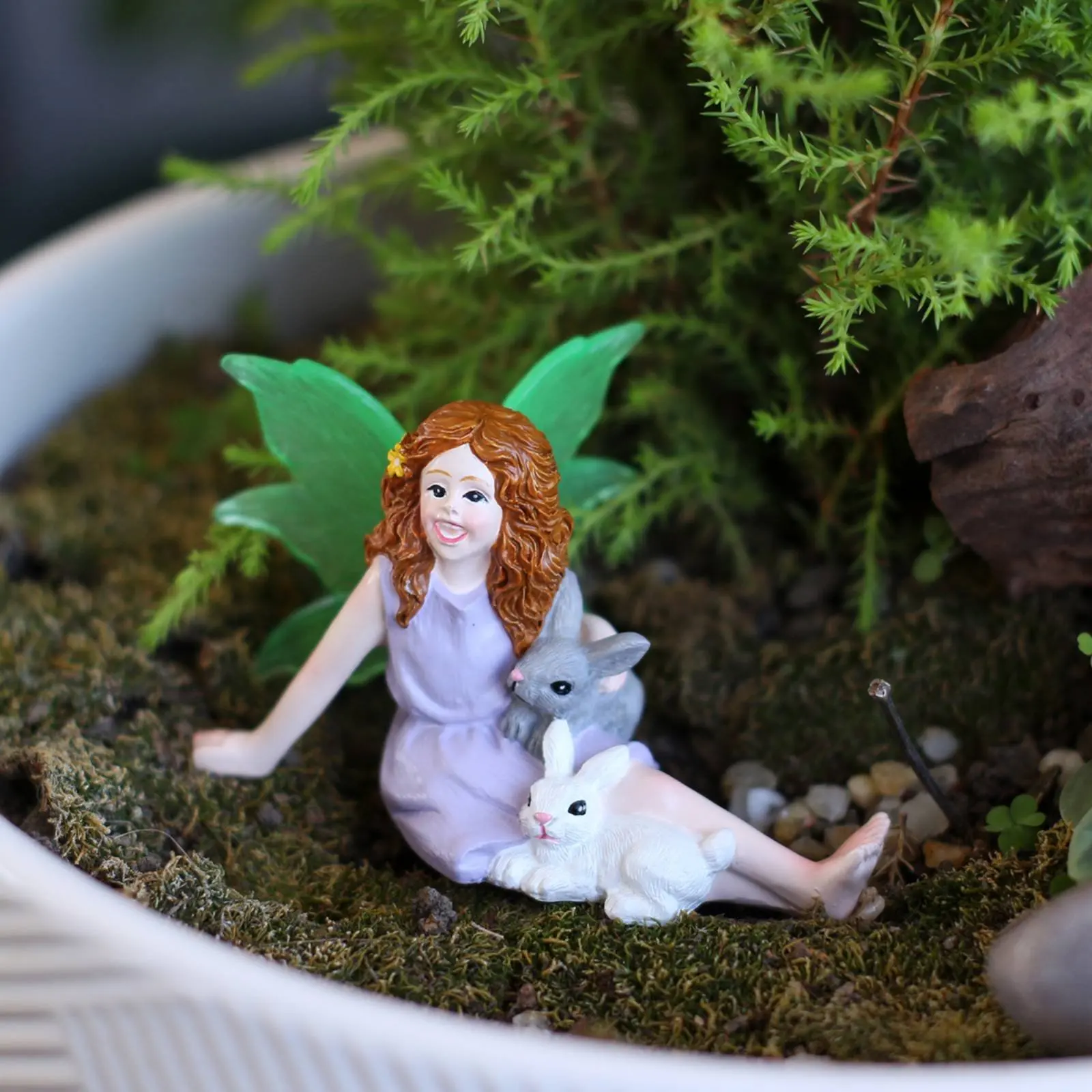 Girl and Rabbit Figurine Resin Micro Landscape Ornament Succulent Pot Decoration Cute Fairy Garden Decoration Fantasy Design view 2