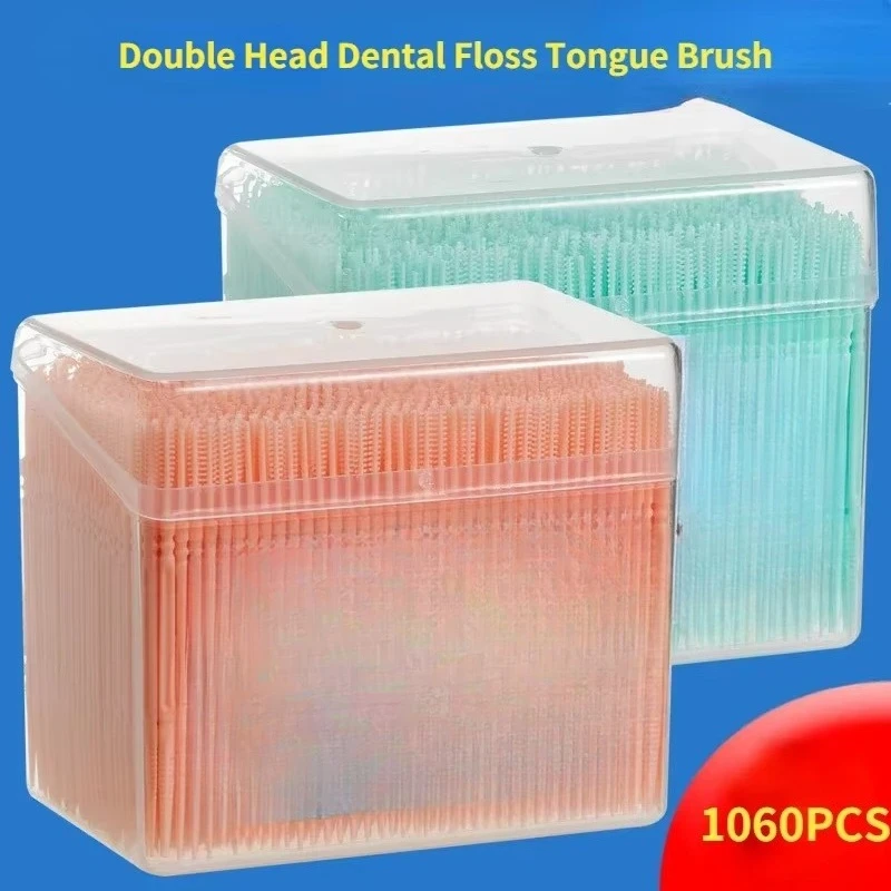 1060PCS Box Double Head Dental Floss Interdental Toothpick Brush Teeth Stick Oral Care Toothpicks Floss Pick Clean Tool Kit