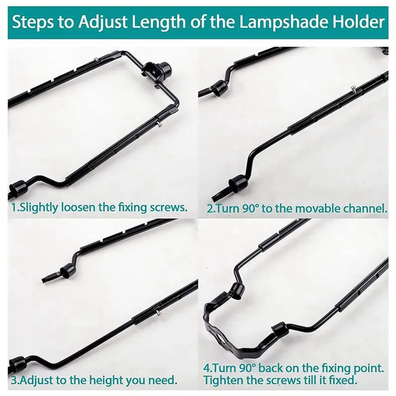 

2Pcs 7Inch Lamp Shade Harp Holder Adjustable Lamp Harp Kit E14,E26,E27 Light Base Adapter Black Horn Lampshade Bracket-AT30