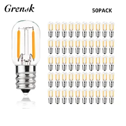 Grensk 50pcs/lot T20 Radio Refrigerator Lamp 1W Super Warm 2200K Retro LED Filament Bulb E12 E14 Base 110V 220VAC Dimmable leds