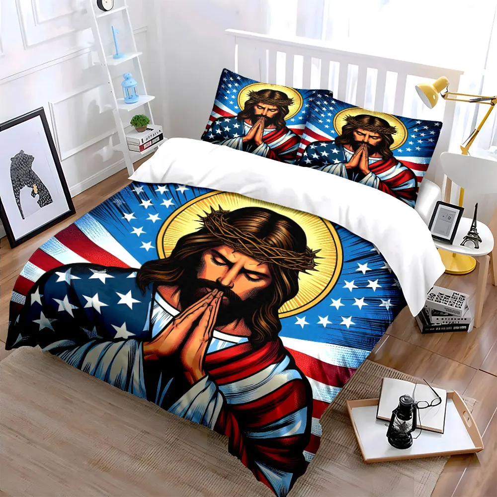 American Flag Jesus Christ Art Set of 3 Artwork Bedding Set