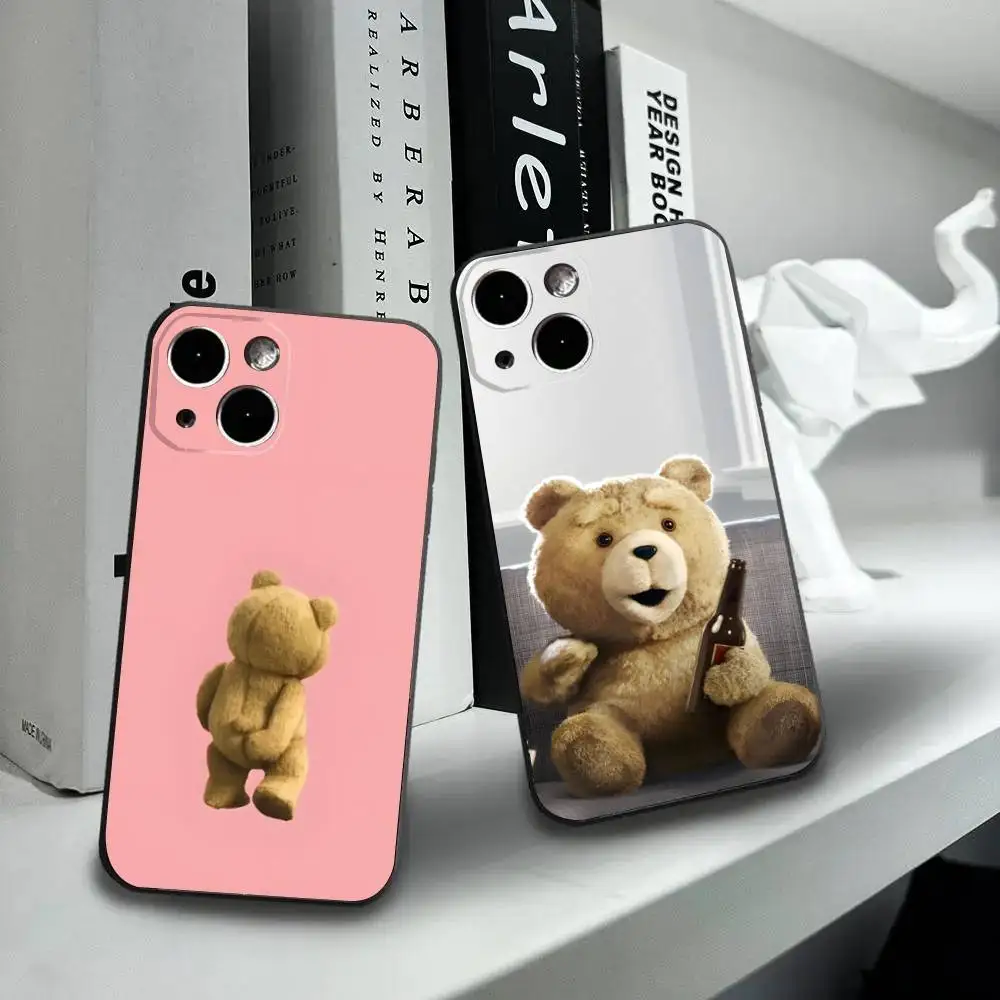 

Cute T-Teds-Bear Phone Case For iPhone16,15,14,13,12 Mini 11 Pro XR,X,XS,MAX 7,8 Plus Silicone Cover Soft Black