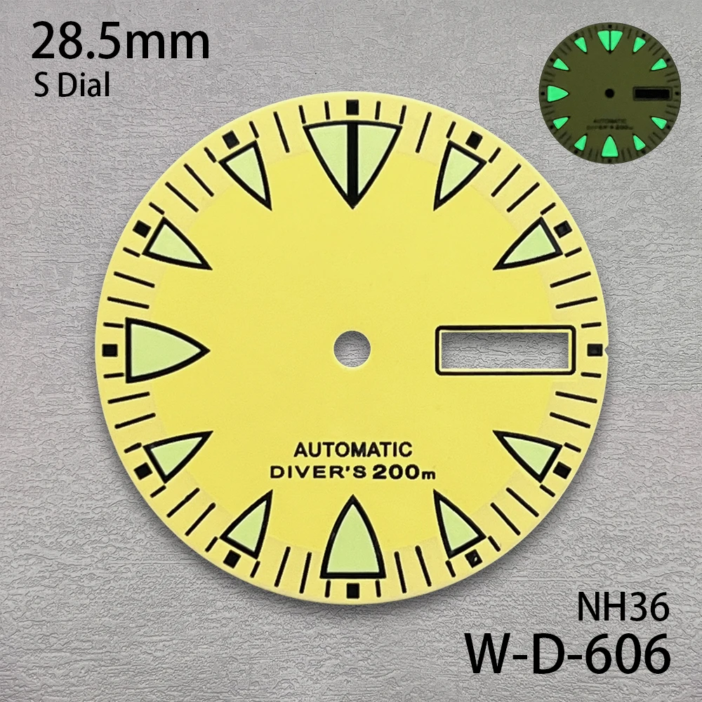 28.5 มม.S โลโก้ Monster Dial Fit NH36/4R36 การเคลื่อนไหวสีเขียวส่องสว่าง Dual ปฏิทิน Dial นาฬิกาการปรับเปลี่ยนอุปกรณ์เสริม ﻿
