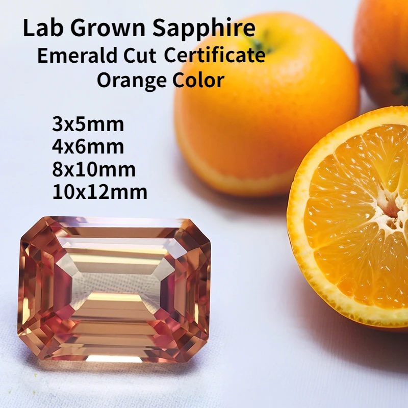 

Lab Grown Sapphire Emerald Cut Orange Color VVS1 Selectable AGL Certificate Gemstone Charms DIY Advanced Jewelry Making Material
