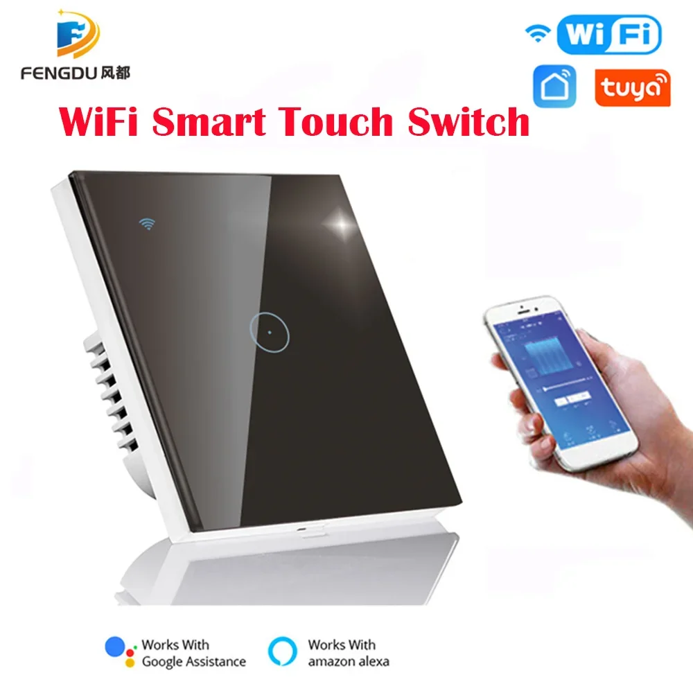 

1/2/3/4 Gang Tuya Smart Switch Light Alexa Voice Control Touch Glass Wall Wireless WiFi Electrical Switch