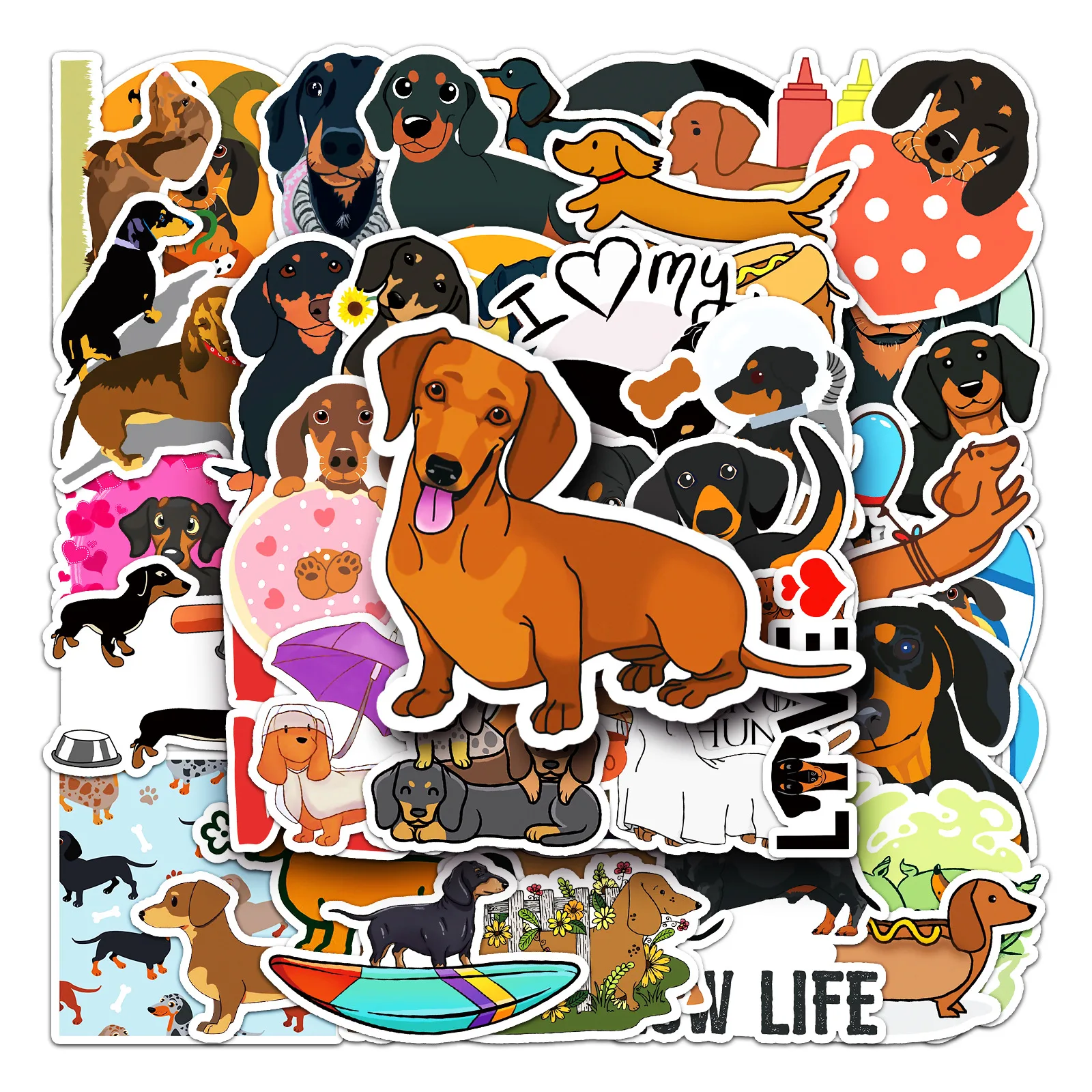 

50Pcs Cartoon Dachshund Series Graffiti Stickers Suitable for Laptop Helmets Desktop Decoration DIY Stickers Toys Wholesale