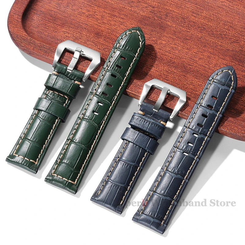 20mm 22mm 24mm 26mm Cowhide Leather Bracelet Men Sport Strap for Panerai Genuine Leather Band for Samsung Galaxy Watch 3 4 Strap