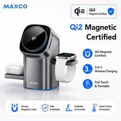 MAXCO Qi2 3-in-1 Wireless Charger for IPhone12-17 Pro Max  & Android | Full Touch Magnetic Dock | Phone Watch Earbuds