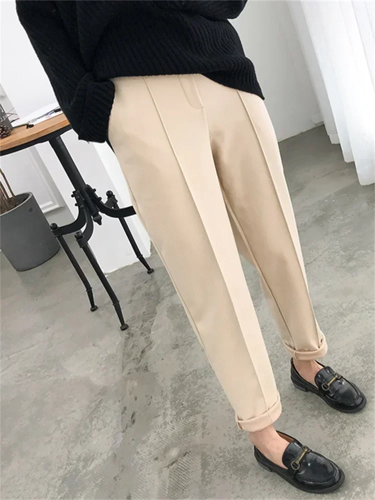 Thicken Women Pencil Pants womens 2024 Autumn Winter clothes OL Style Wool Female Work Suit Pant Loose Female Trousers Capris