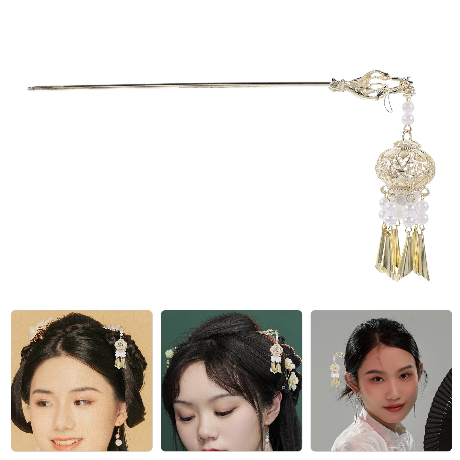 

Glowing Hair Stick with White Round Light Tassel for Bun Hairstyles Fashionable Chinese Accessories Women Lamp Pin