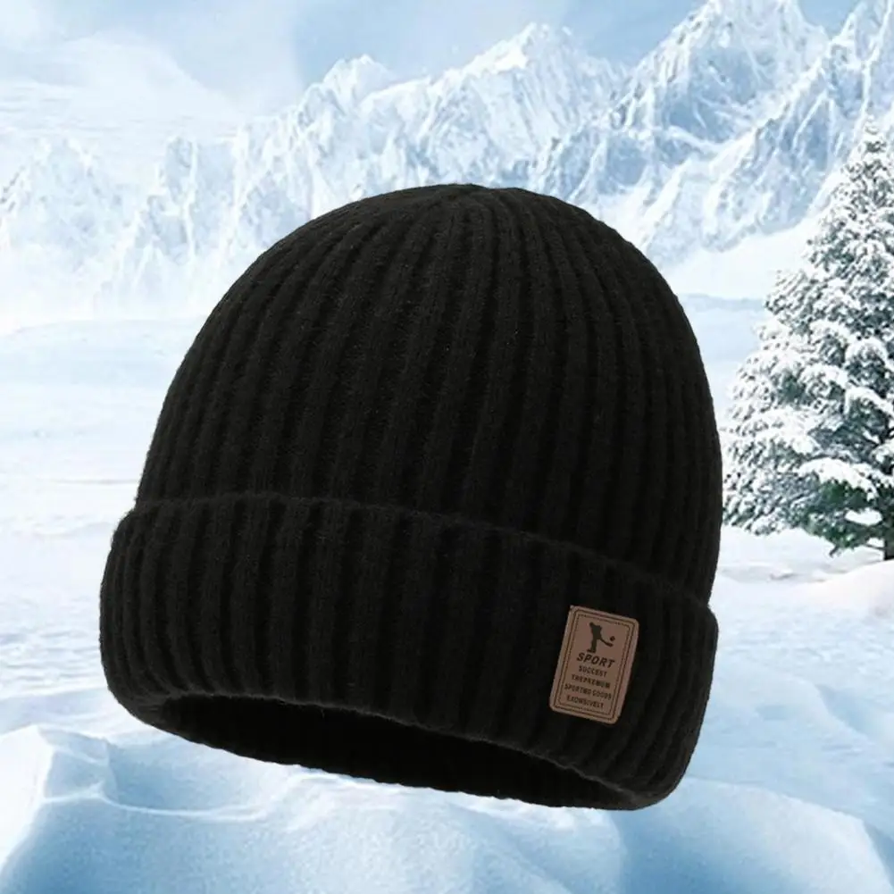 Warm Beanie Cozy Fleece Lined Beanie Hat for Winter Soft Elastic Skin-friendly Headgear for Weather Solid Color Warm Hat Elastic