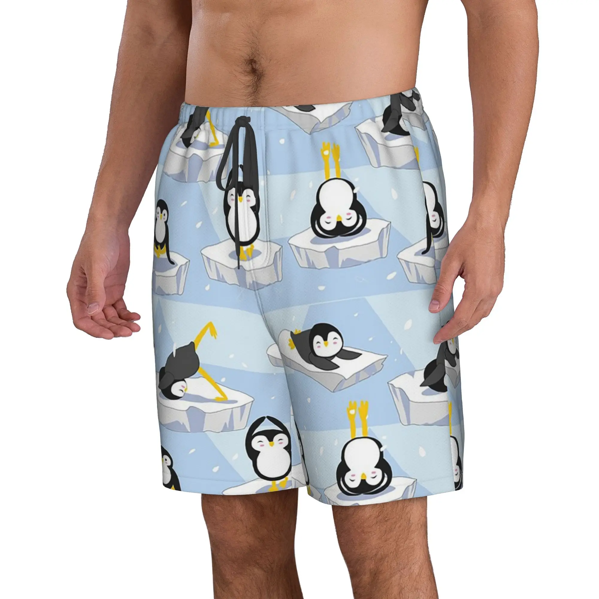 Polar Penguin Ice Surface Penguin Pattern Trunks Beach Board Shorts Casual Quick Dry Swim Summer Men Pants