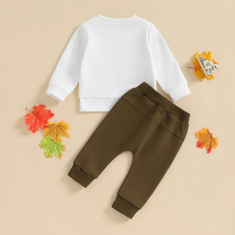 

Toddler Boy Thanksgiving Outfit Pant Set Long Sleeve Letter Print Pullover Sweatshirt Solid Color Drawstring Pant