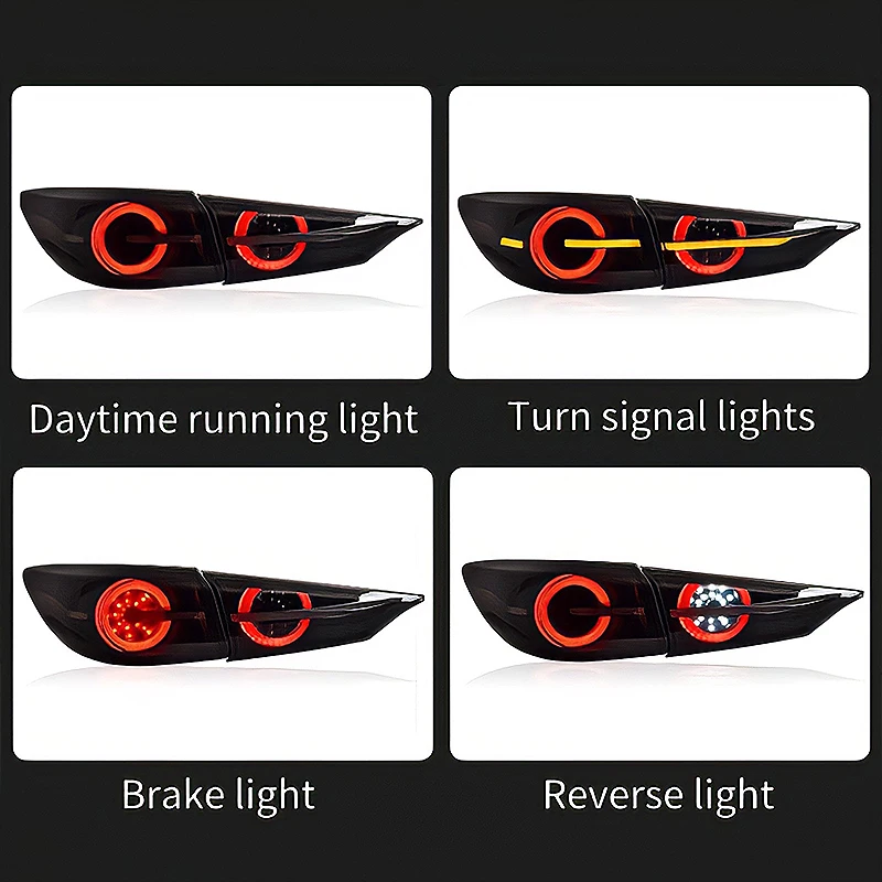 

Новые светодиодные задние фонари для Mazda 3 Axela 2014-2019 с красными линзами, функциями ДХО, поворотников, стоп-сигналов и заднего хода