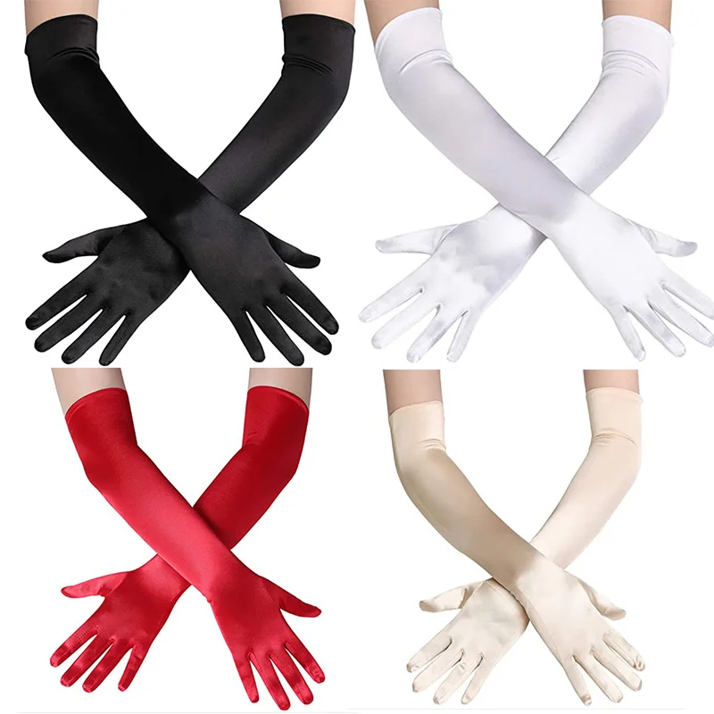 

1920s oldLong Gloves Autumn Winter Dinner Dress Women's Gloves Black Velvet Elastic Warm Christmas Halloween Party Gloves