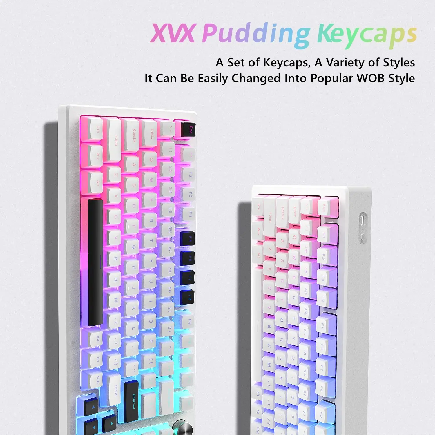 Keycap Pudim Branco Personalizado, Perfil OEM, Double Shot, Retroiluminado PBT, 100%, 75%, 65%, 60% Gamer, 165 Teclas, Teclado Mecânico