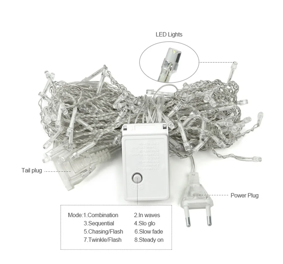 สายไฟม่านน้ำแข็ง LED 8โหมดกันน้ำกลางแจ้งเชื่อมต่อได้5ม. พวงมาลัยไฟนางฟ้าคริสต์มาสสำหรับตกแต่งสวนงานปาร์ตี้