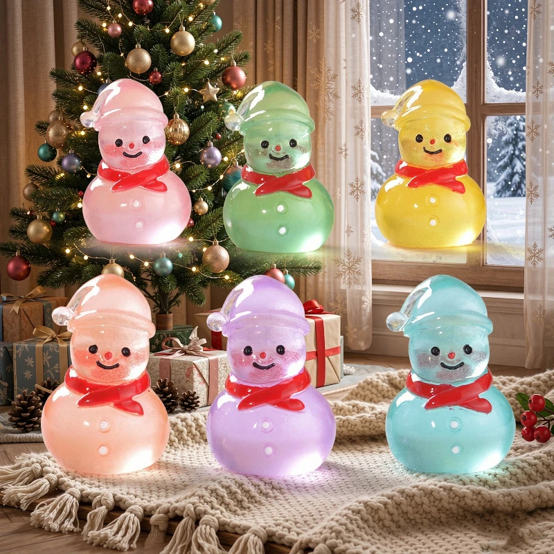 3pcs Luminous Mini Snowman Statue Resin Crafts DIY Christmas Gifts Home Decorations Micro Landscape Desktop Small Ornaments