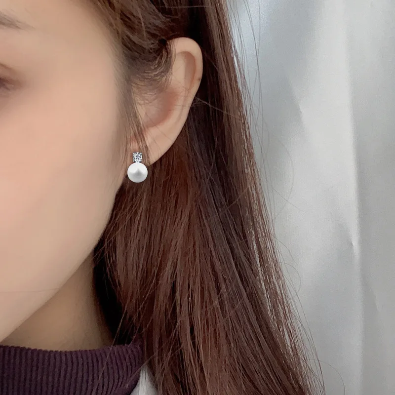 

925 sterling silver natural pearl earrings versatile moissanite earrings Korean silver jewelry