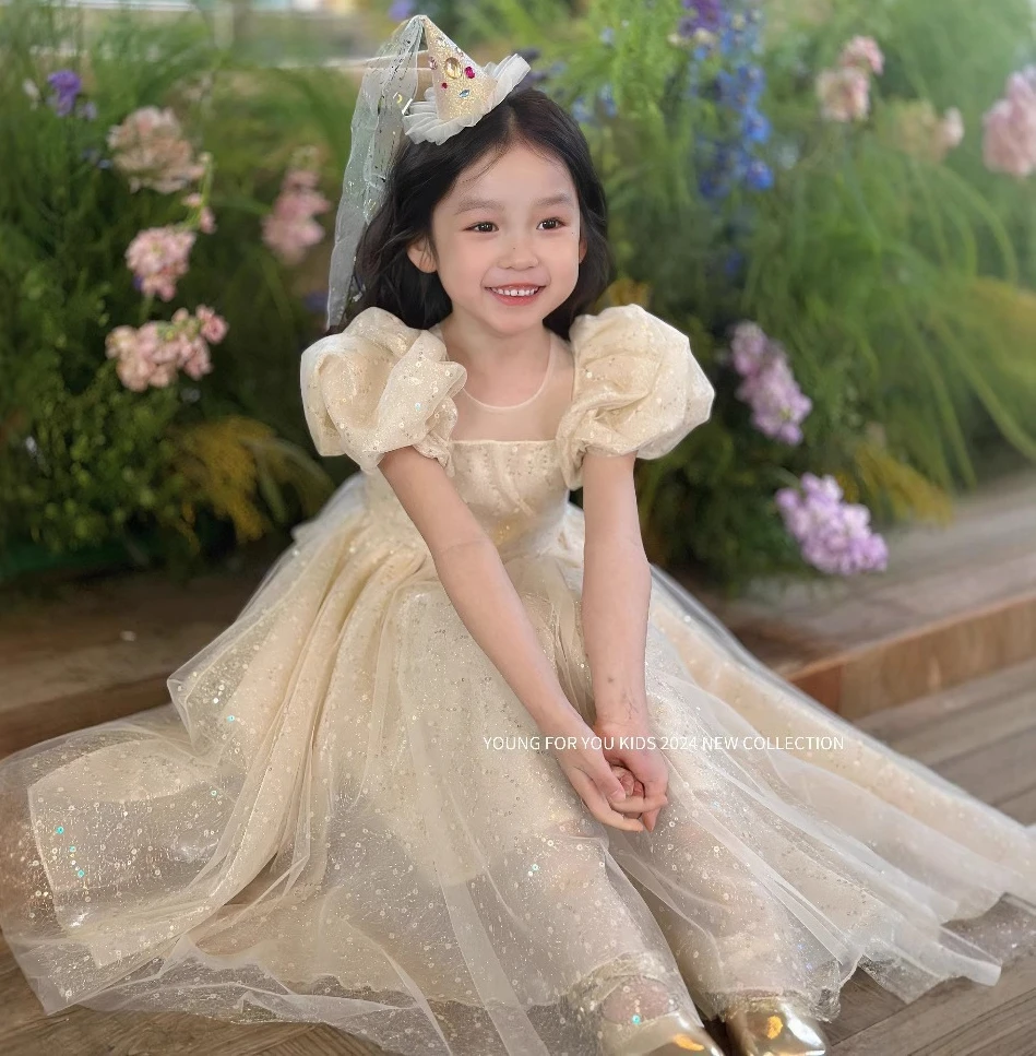 

Children Dress Princess Dress 2025 Summer New Girls Sparkling Fairy Fluffy Gauze Dress