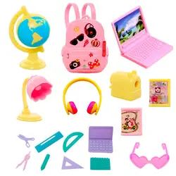 Kawaii 26 Items / Lot Dollhouse Miniature Play House Supplies Simulation Plastic Dolls Stationery Computer Mini Doll Accessories