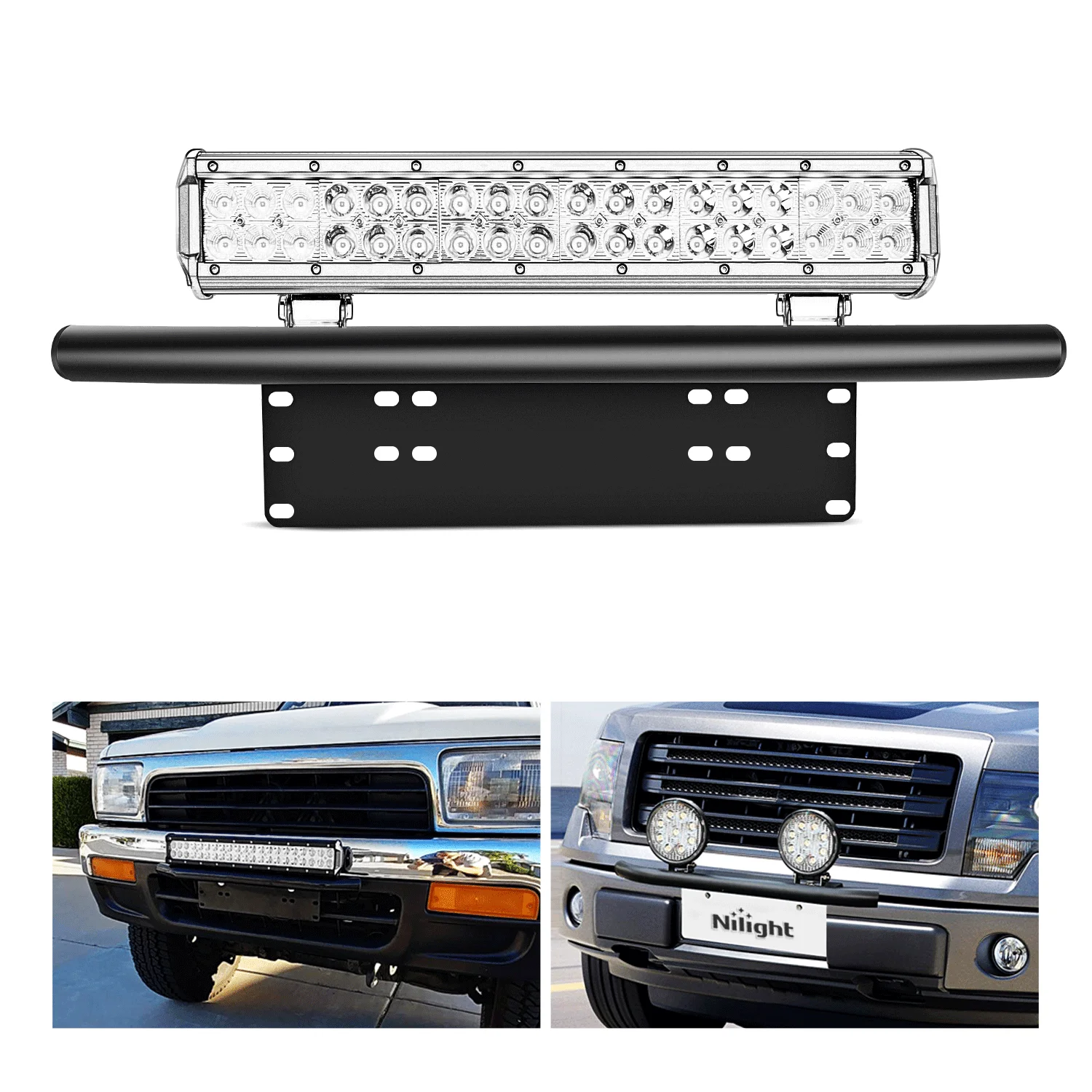 Nilight - 90021B Light Bar Mounting Bracket Front License Plate Frame Bracket Holder for Off-Road Lights LED Work Lamps