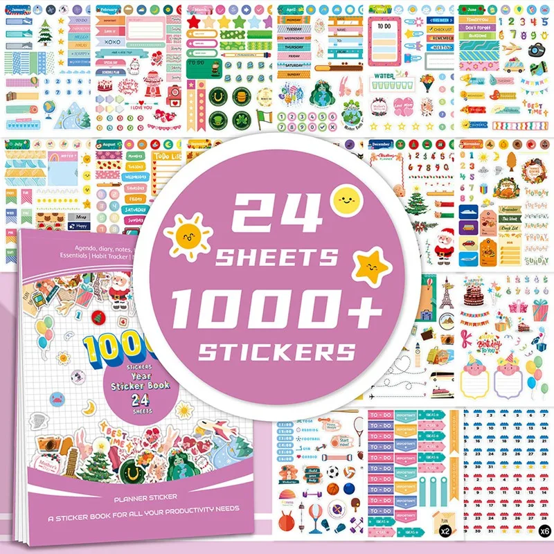 2024 Planner Stickers - Monthly Planner Stickers And Accessories 24 Pages 1000+ Calendar Stickers Festival Stickers Easy To Use