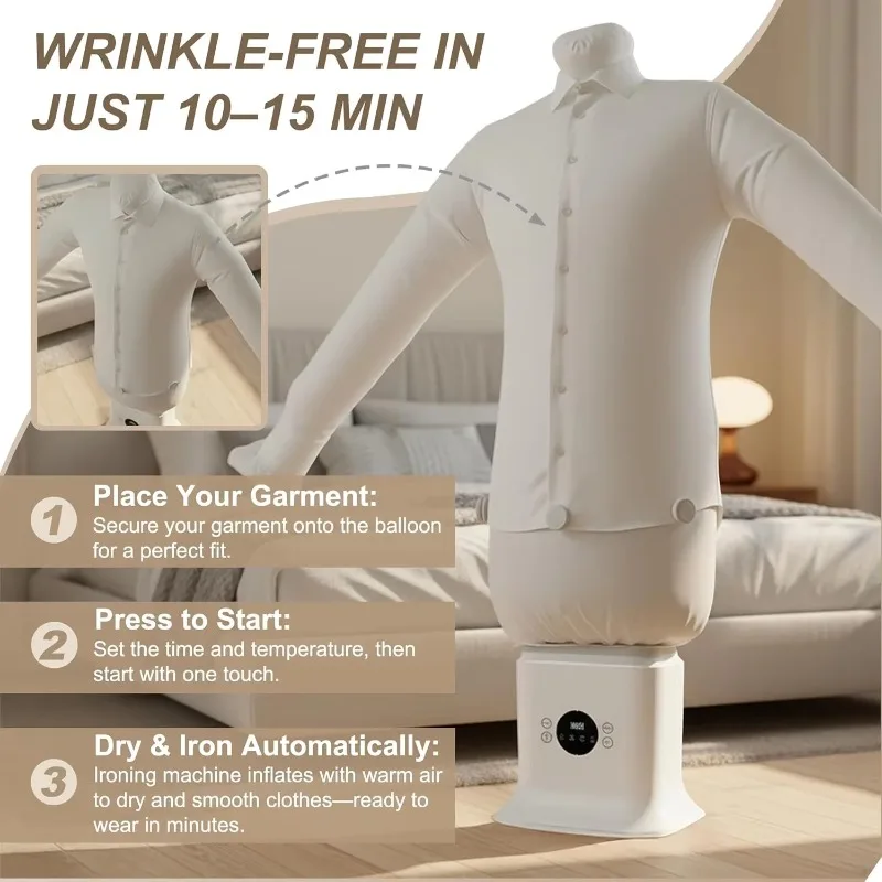 3-in-1 Automatic Ironing Machine Smart Clothes Dryer Garment Steamer for Home Portable Shirt De-wrinkle Steam Drying Machine