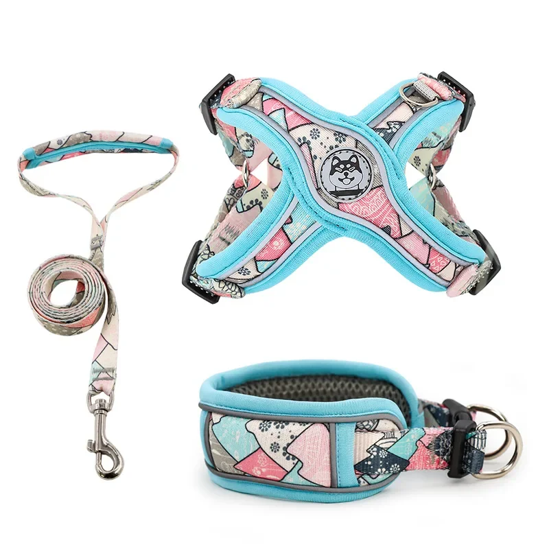

Printed chest strap pet products new small and medium-sized dog reflective anti-break-free vest type, dog leash