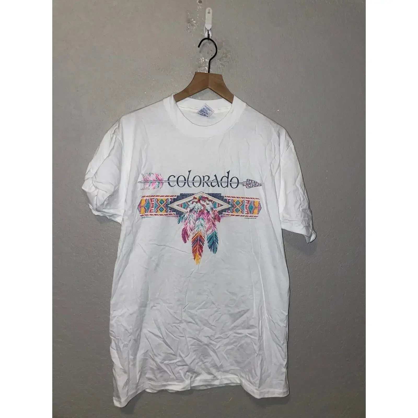 Vintage Test PrinT T Shirt Colorado Native Wolf Animal White Large vintage Washed Unisex Top For Everyday Wear Casual